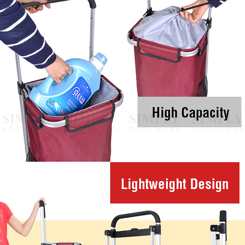 Shopping Cart Trolley Grocery Aluminium Foldable Luggage Wheels Basket Carts Bag - Simply Homeware