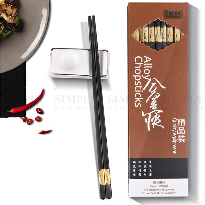 Alloy Chopsticks Fibreglass Set Bulk Black Premium Asian Japanese Gold Silver - Simply Homeware