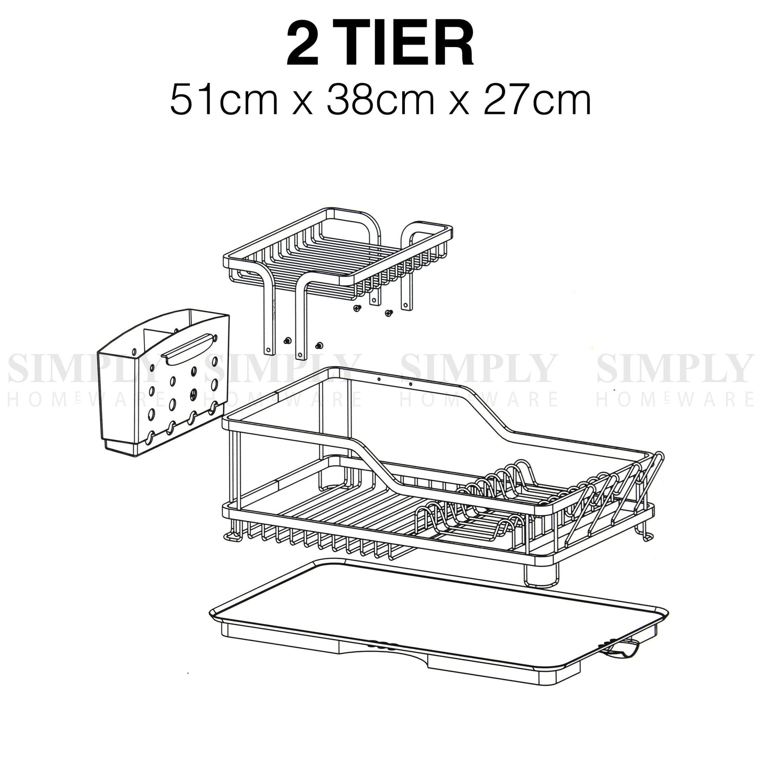 Aluminium Dish Rack Drainer 1/2 Tier Kitchen Plate Drying Cutlery Holder Tray - Simply Homeware