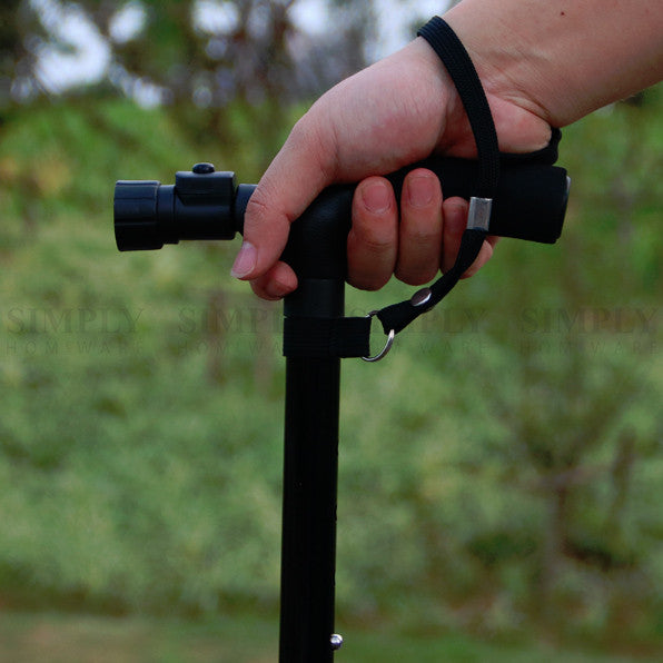 Walking Stick Cane Folding With Light LED Strap Handle Black Metal Adjustable - Simply Homeware