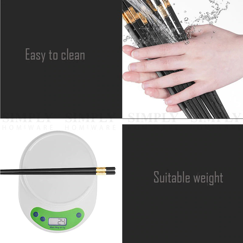 Alloy Chopsticks Fibreglass Set Bulk Black Premium Asian Japanese Gold Silver - Simply Homeware