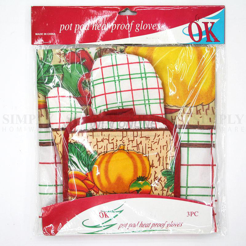 Oven Mitts Gloves Pot Holder Set Heat Proof Resistant BBQ Cooking Double Cotton - Simply Homeware