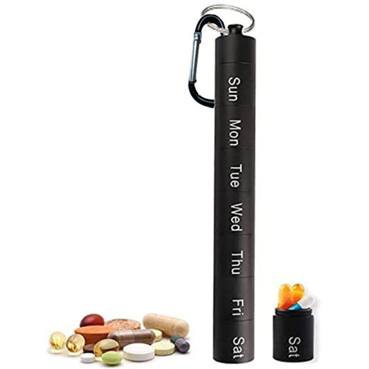 Lecluse Aluminum Alloy Pill Box 7 Day Weekly Small Pill Box Organizer Portable W