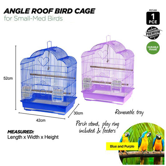 Bird Cage Small Medium Metal Frame Angled Roof Coloured Toys 42cm x 30cm x 52cm