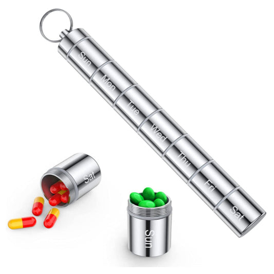 Lecluse Aluminum Alloy Pill Box 7 Day Weekly Small Pill Box Organizer Portable W
