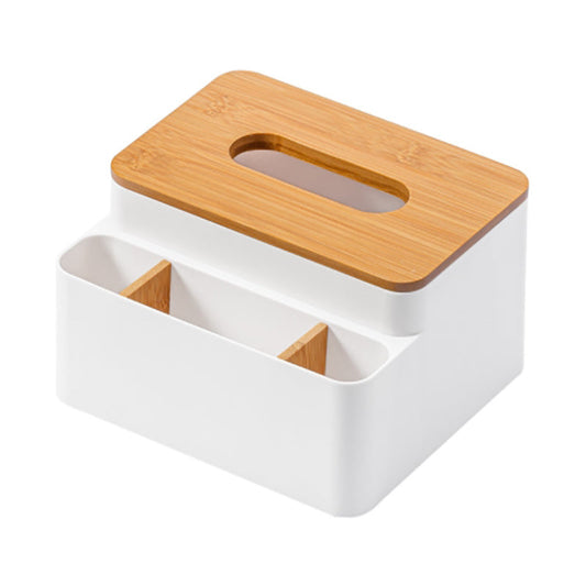 Lecluse Plastic Tissue Box Wood Cover Paper Dispenser Multifunction Large Capaci