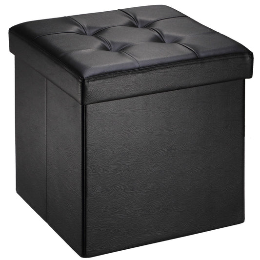 Folding Ottoman Storage Cube Footstool Stool Blanket Box Pouf Faux Leather Linen