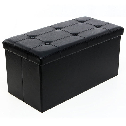 Folding Ottoman Storage Blanket Box Footstool Stool Cube Pouf Faux Leather Linen