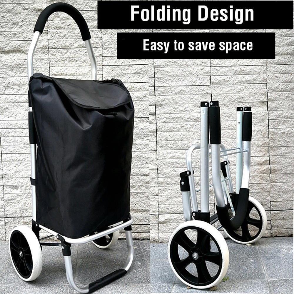 Shopping Cart Trolley Grocery Aluminium Foldable Luggage Wheels Basket Carts Bag - Simply Homeware