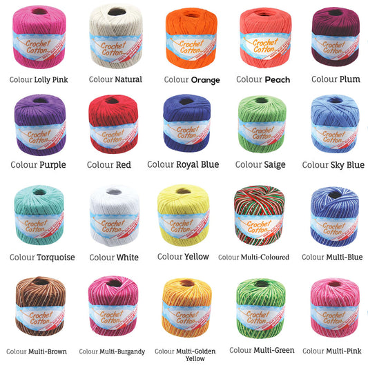 Cotton Crotchet 100% Boll Ball 50g Soft Bulk Coloured Size C Needle 3.25mm