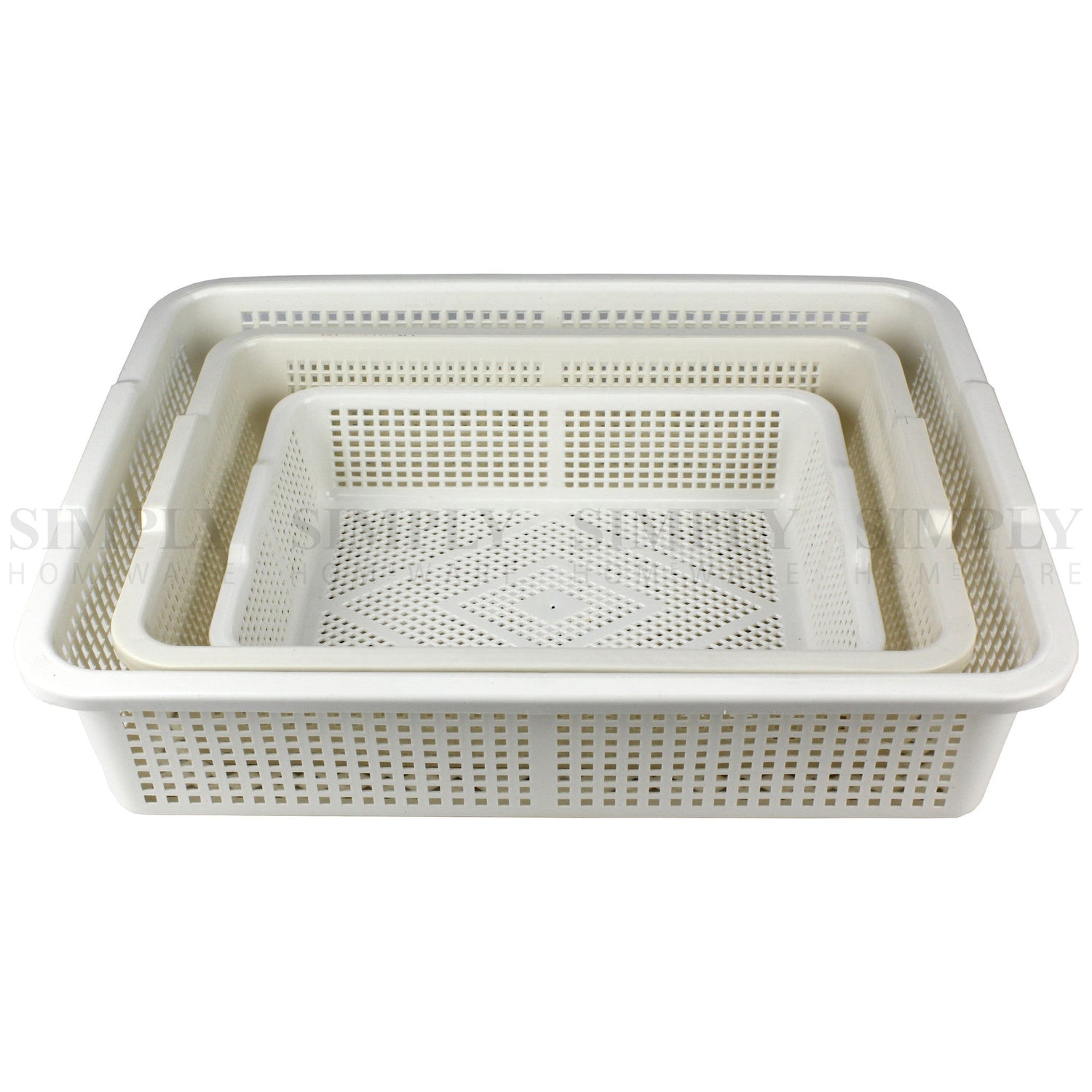 2x Storage Tray Basket Plastic Organiser Trays Tub Container Organizer White - Simply Homeware