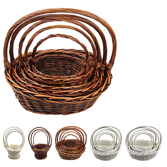 Wicker Basket Set Cane Hamper Picnic Handle Small Large White Brown Vintage Gift