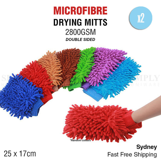 2x 2800GSM Microfibre Car Wash Mitt Drying Glove Cleaning Microfiber Super Absor - Simply Homeware