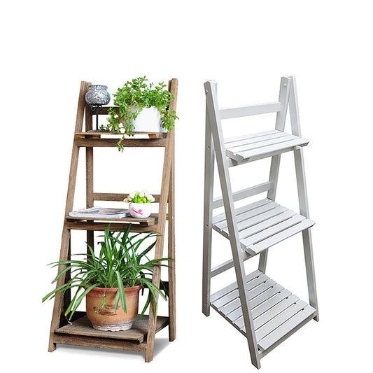 Wooden Ladder Shelf 3 Tier Plant Flower Storage Shelves Multi CD Book Folding