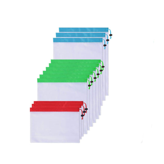 Lecluse 12Pcs Reusable Mesh Bags Produce Vegetable Fruit Toy Storage Pouch