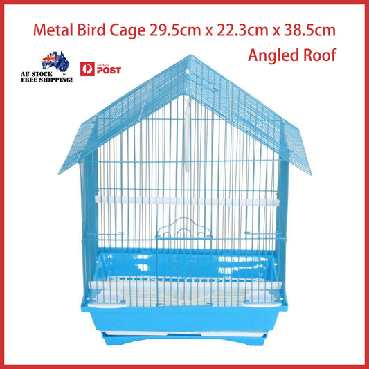 Bird Cage Small Medium Metal Frame Angled Roof Blue 29.5cm x 22.3cm x 38.5cm