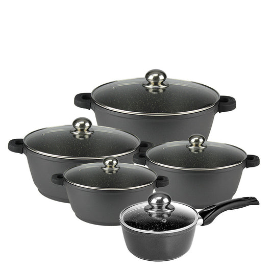 Non Stick Casserole Stockpot Saucepan Cookware Aluminium Marble Black Glass Lids