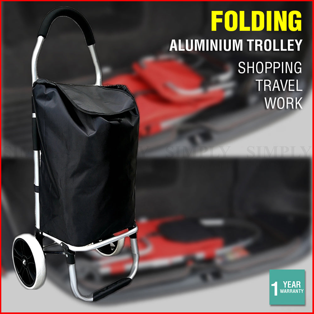Shopping Cart Trolley Grocery Aluminium Foldable Luggage Wheels Basket Carts Bag - Simply Homeware