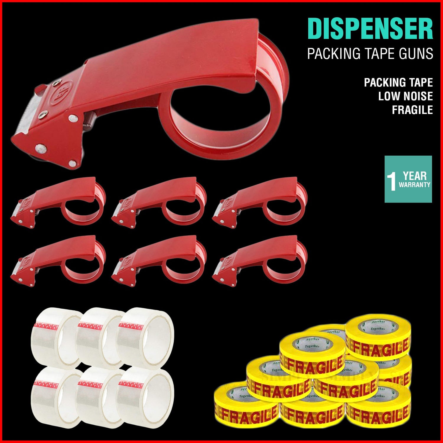 Packing Tape Dispenser Cutter Gun Packaging 48mm Box Low Noise Sticky Fragile - Simply Homeware