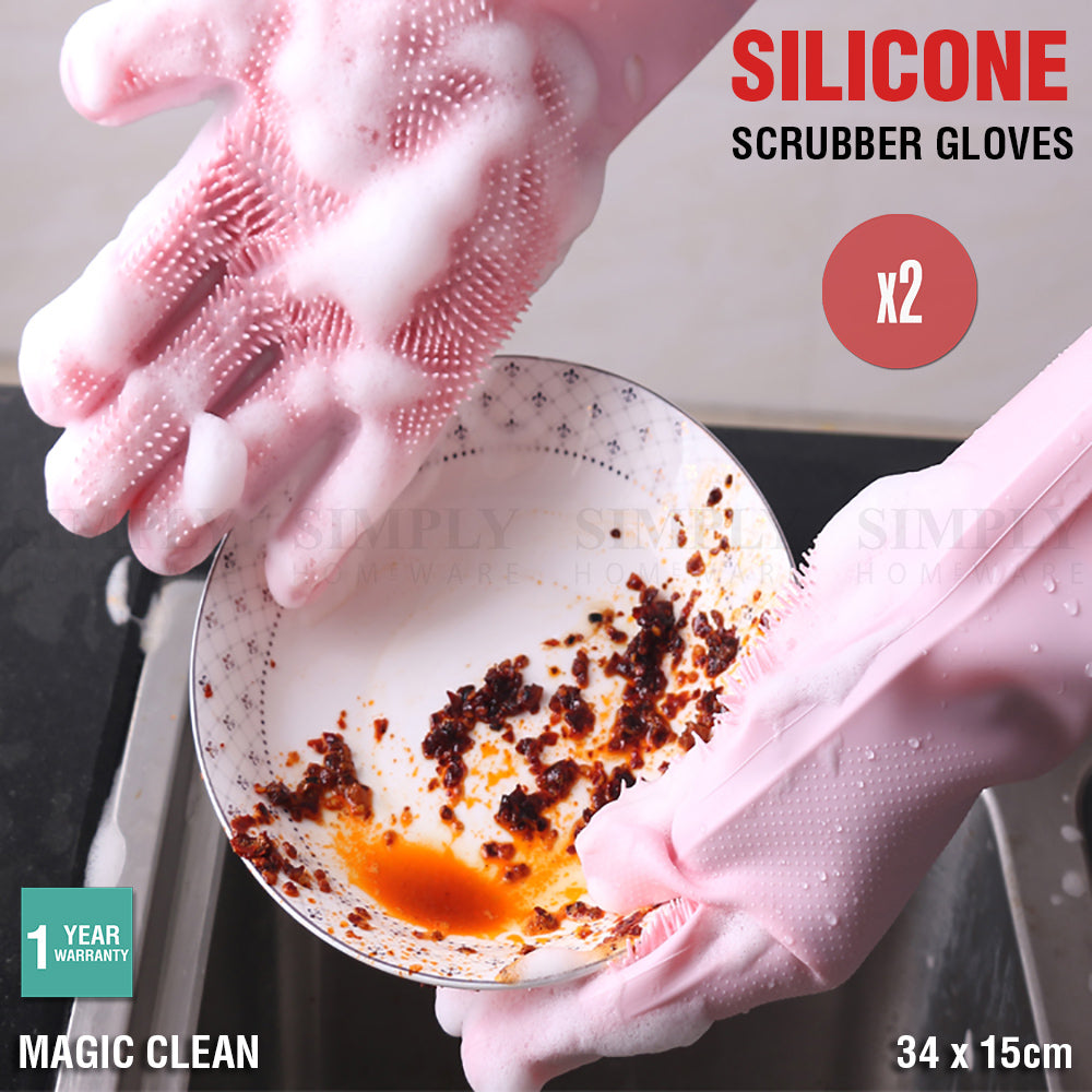 Silicone Scrubbing Gloves Magic Dish Scrubber Washing Cleaning Sponge Rubber - Simply Homeware
