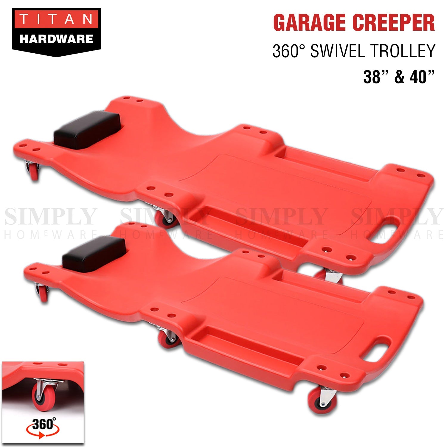 Garage Creeper Mechanic Workshop Trolley 360 Swivel Wheels Castor Car Roller Red - Simply Homeware