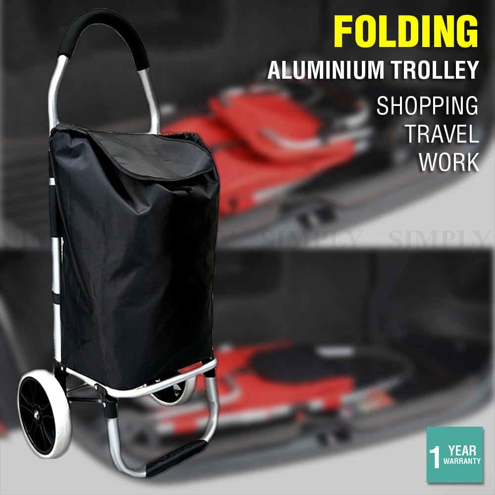 Shopping Cart Trolley Grocery Aluminium Foldable Luggage Wheels Basket Carts Bag - Simply Homeware