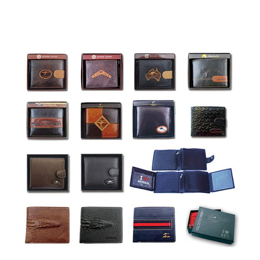 Australian Souvenirs Mens Brown Genuine Leather Bifold Card Holder Aussie Gift