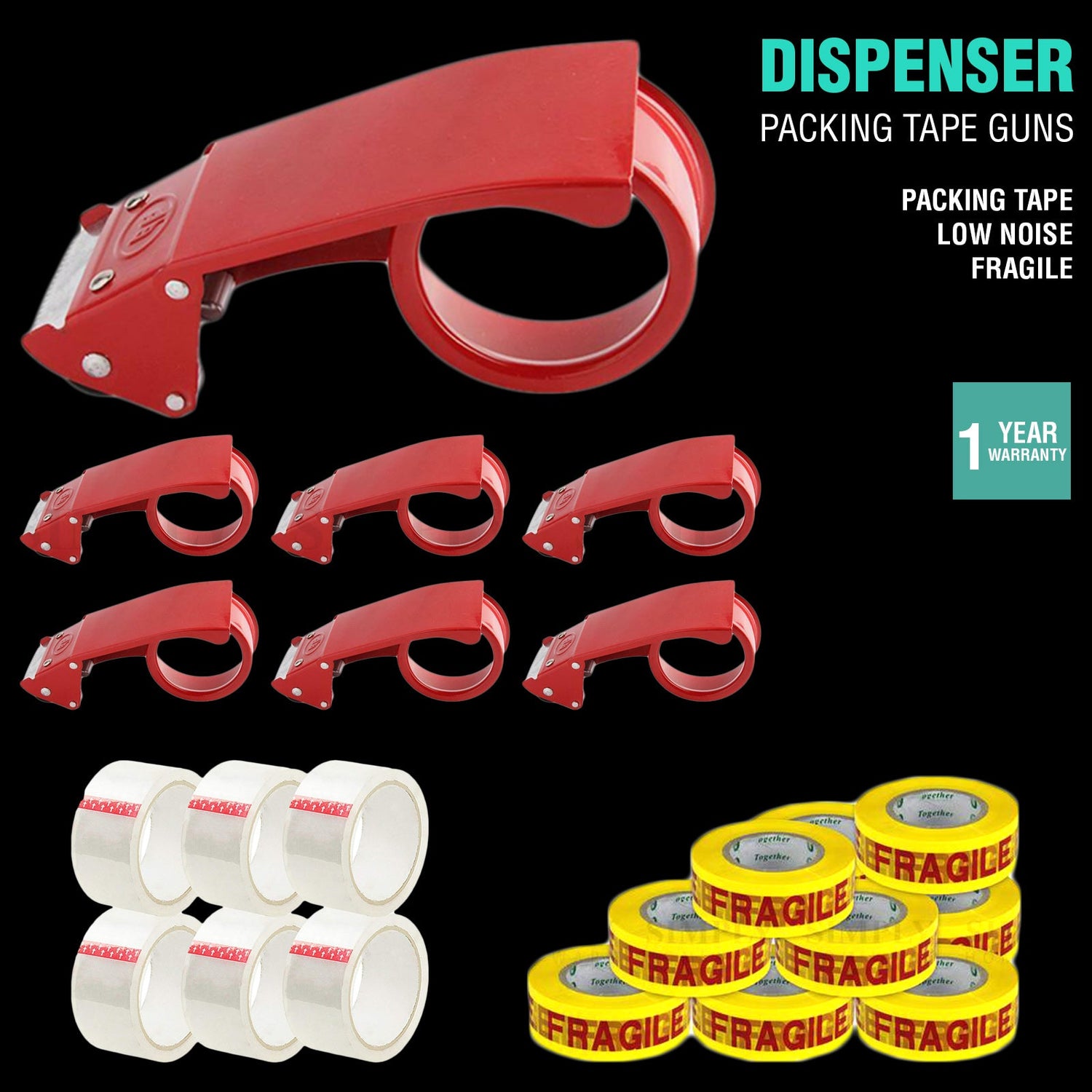 Packing Tape Dispenser Cutter Gun Packaging 48mm Box Low Noise Sticky Fragile - Simply Homeware
