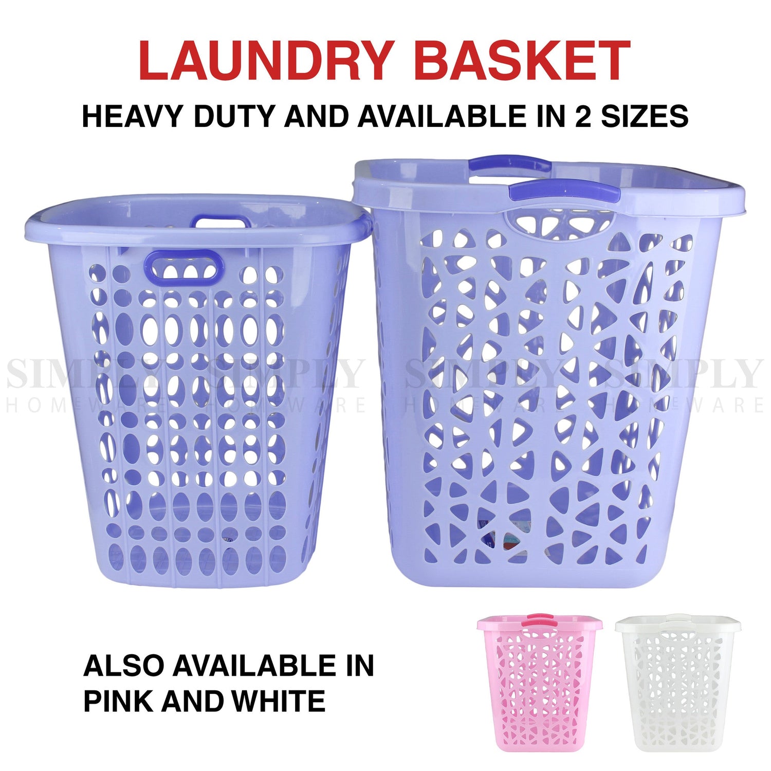 Laundry Basket Bin Plastic Baskets Washing Hamper Bag White Blue Pink Bathroom - Simply Homeware