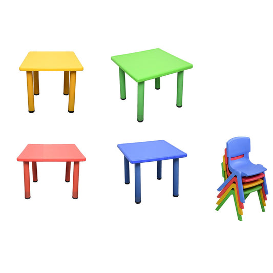 Kids Table Children 4 Chairs Plastic Activity Set Play Outdoor Large Red 60x60cm