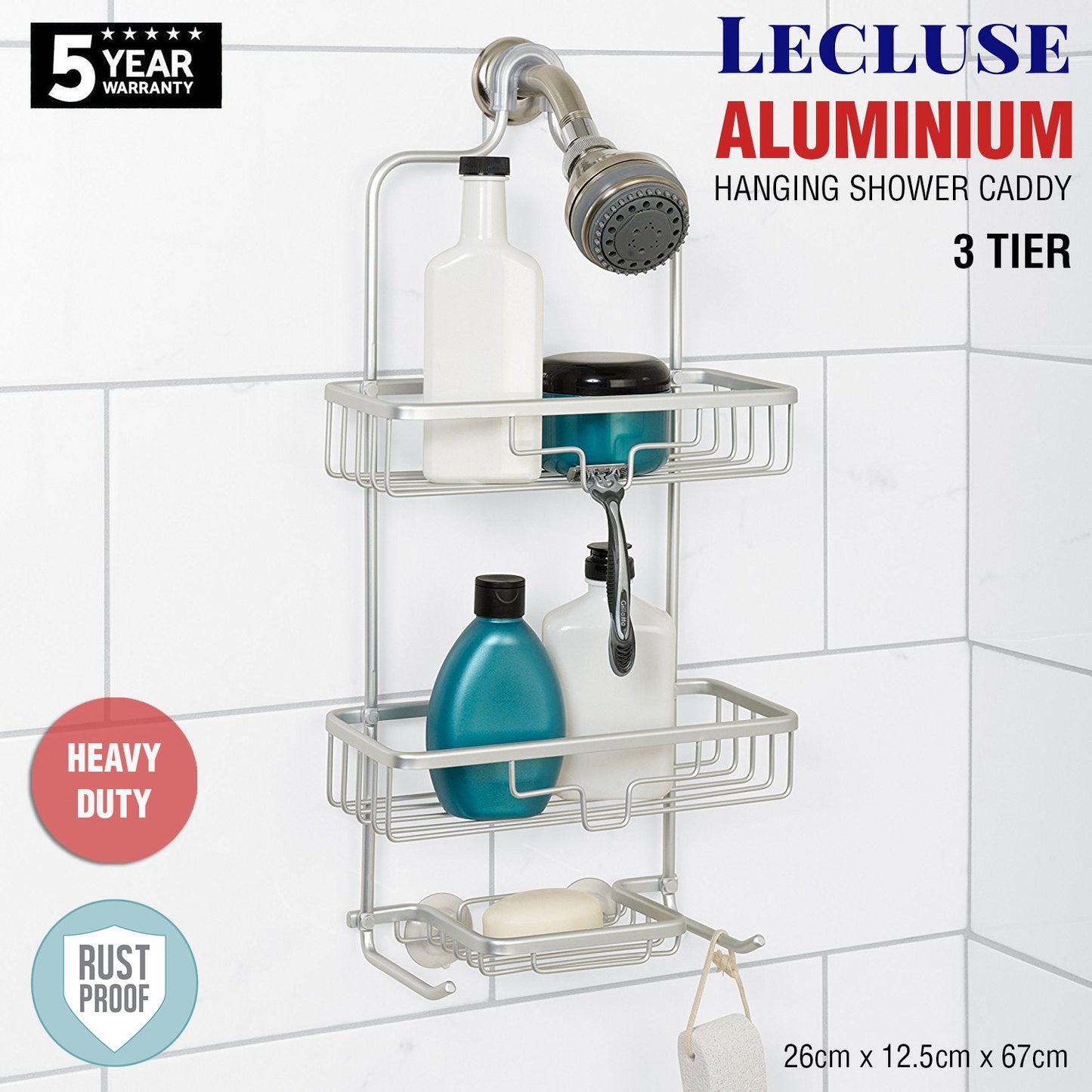 Aluminium Shower Caddy Hanging Rust Proof Organiser Bathroom Shelf Storage Hook