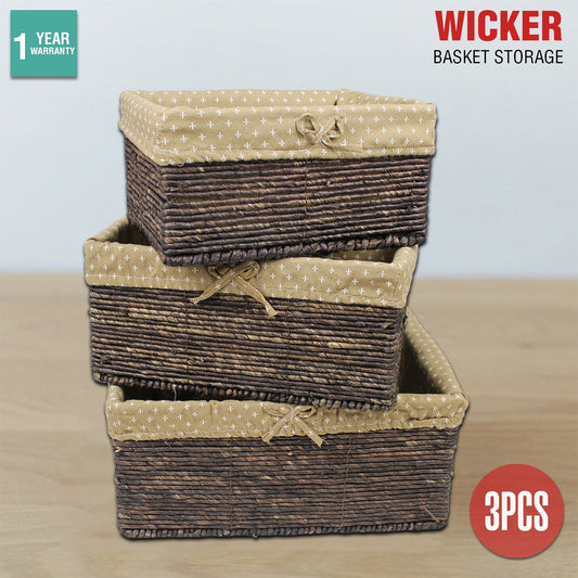 Wicker Cane Baskets Set Storage Box Small Medium Large Vintage Antique Picnic 3P