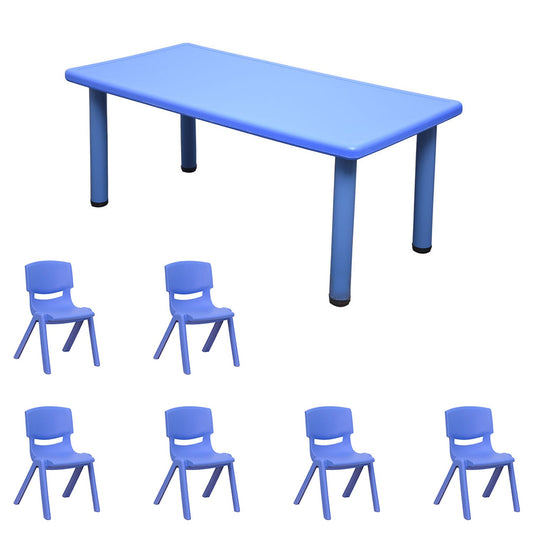 Kids Table Children 6 Chairs Activity Set Large Plastic Play Outdoor Red 120x60